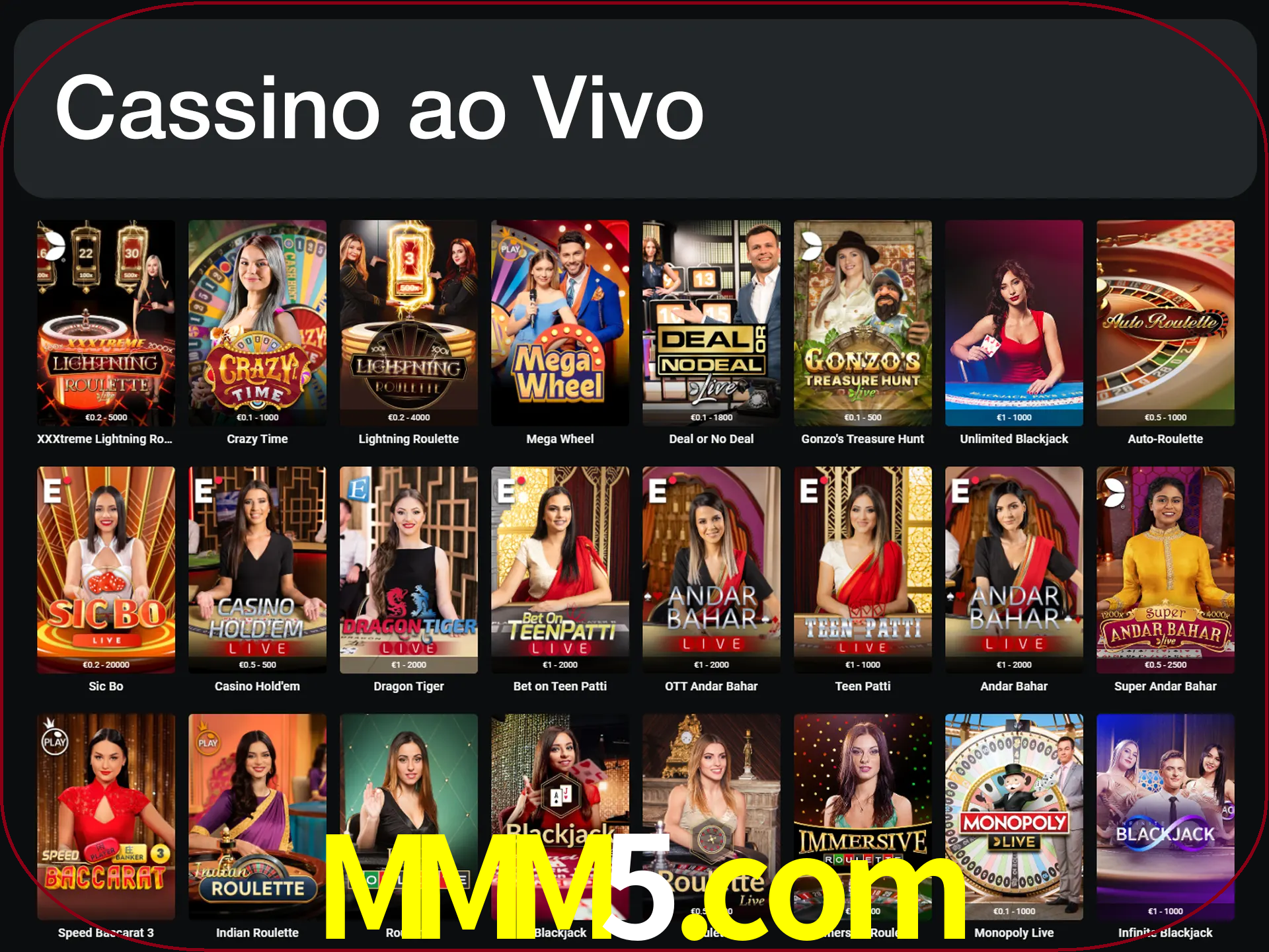 Jogue jogos de cassino com um verdadeiro dealer.