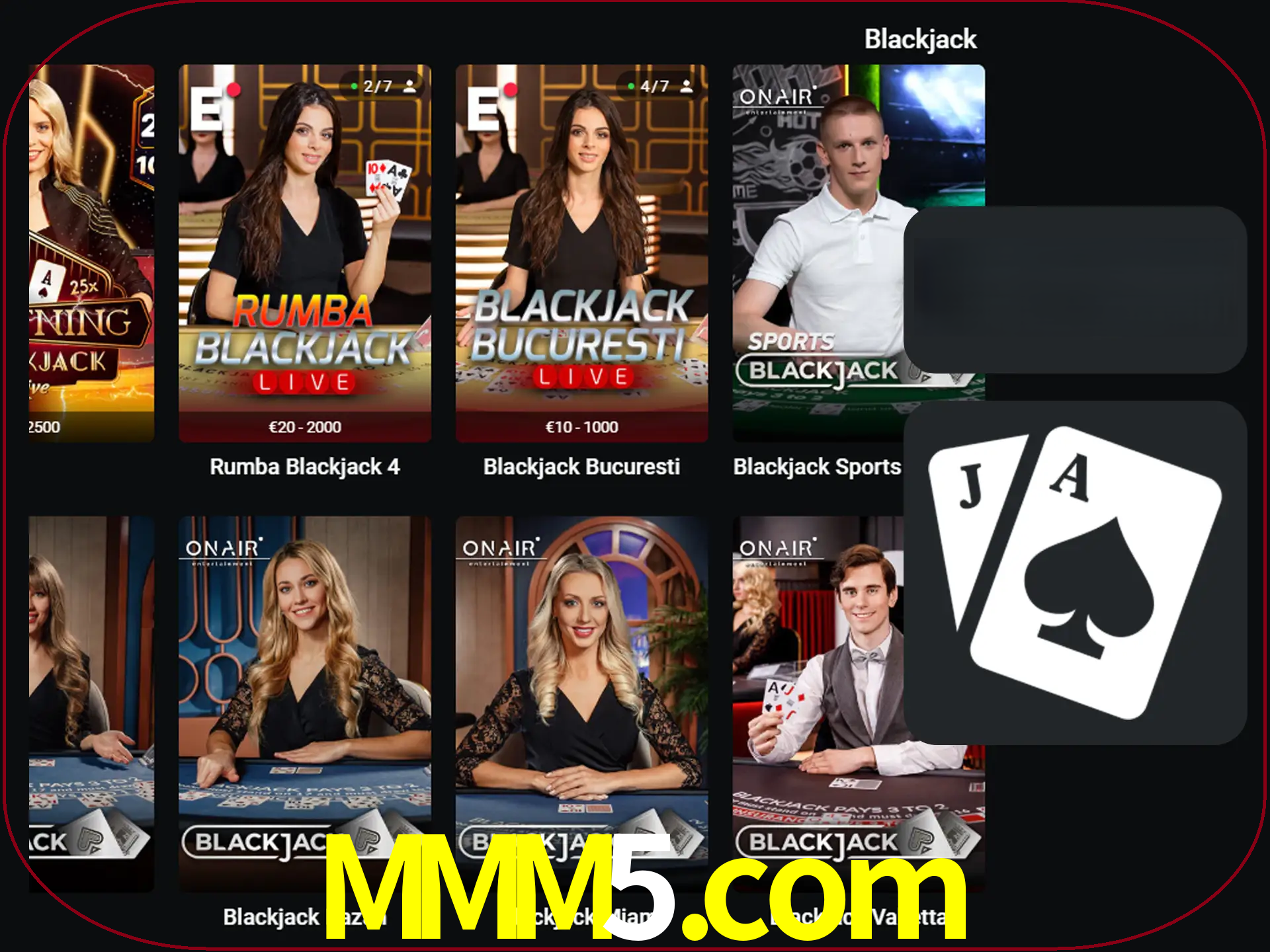 Escolha uma mesa completa de jogadores de blackjack.